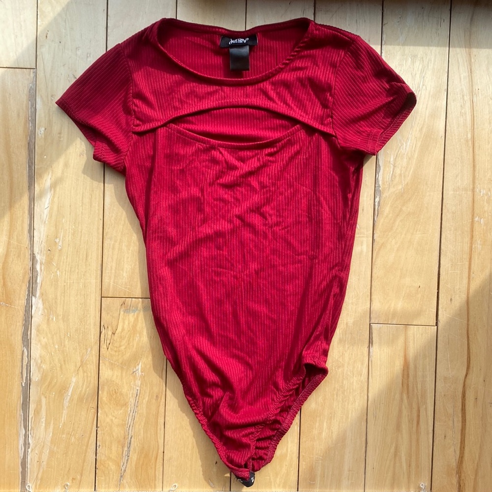 Red Just Polly body suit with cut out